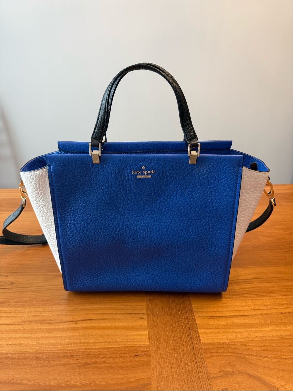 kate spade Blue, White & Black Leather Satchel. Hayden Chelsea Square - NIB